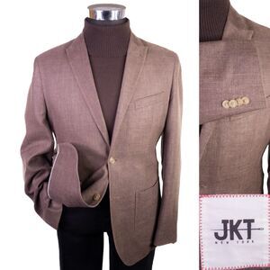 JKT New York Silk/Linen Dual Vent Unconstructed Brown Blazer Jacket Coat 40R